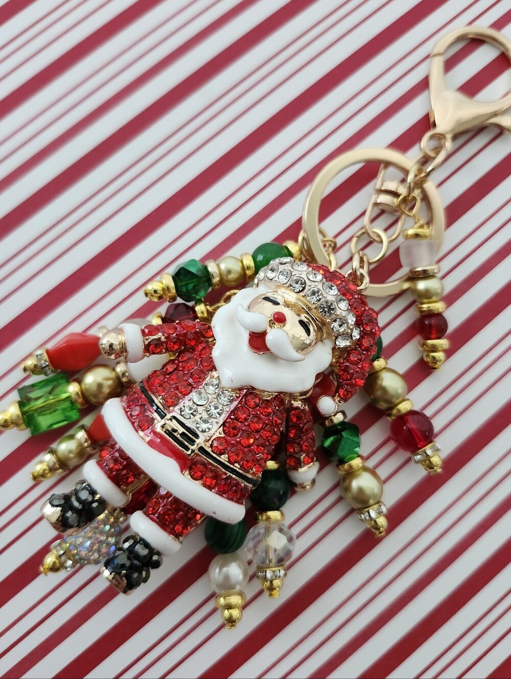 Santa Bag Charm or Keychain Malachite Glass Handcrafted